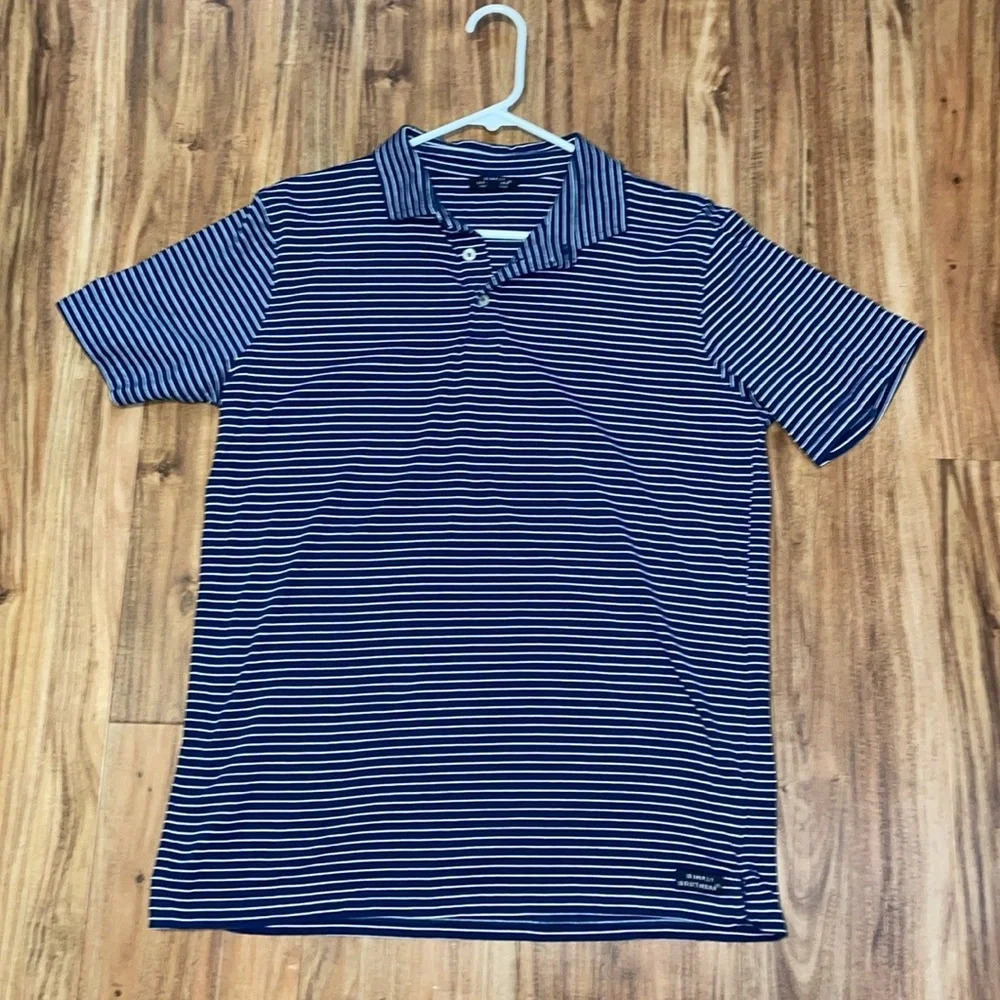 Simply southern men’s medium polo shirt blue white stripe casual cotton stretch